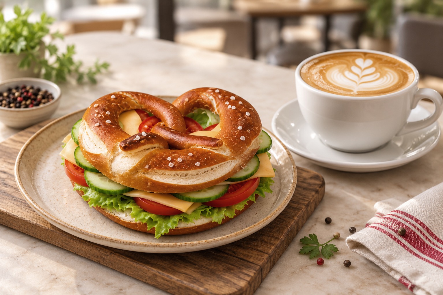 Pretzel Sandwich with Coffee